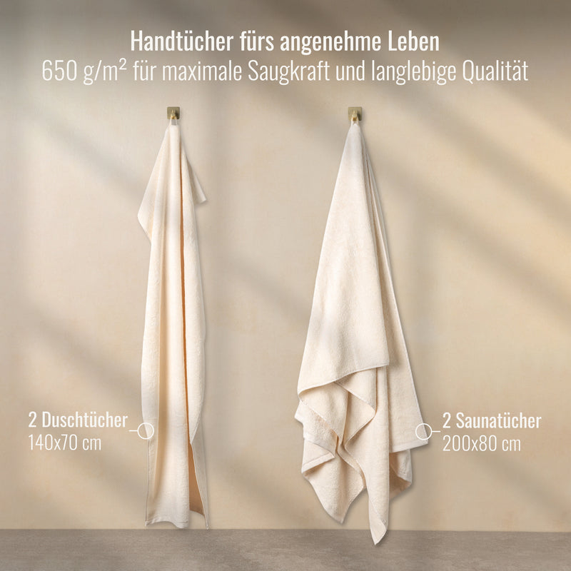 2 Saunatücher + 2 Duschtücher Beige