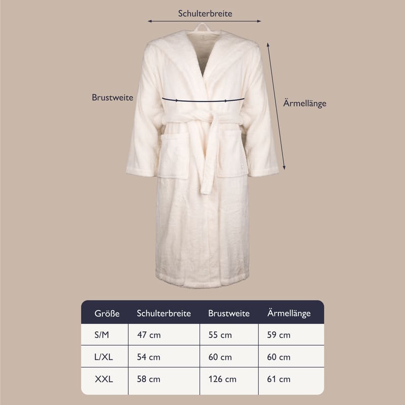 Größentabelle und Details zum Bomlins Bademantel Beige