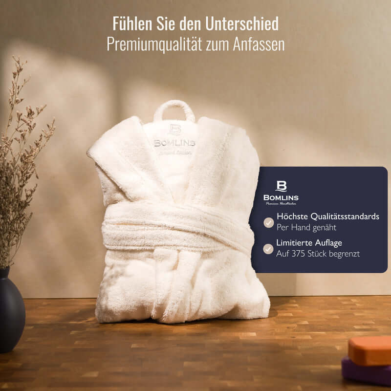 Detailaufnahme Bomlins Bademantel Beige – luxuriöse Qualität