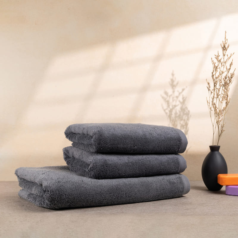 Weiches 3er Handtuch-Set Grau, hochwertig verarbeitet