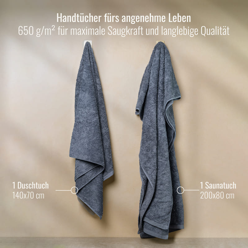 Saunatuch + Duschtuch Grau Anthrazit