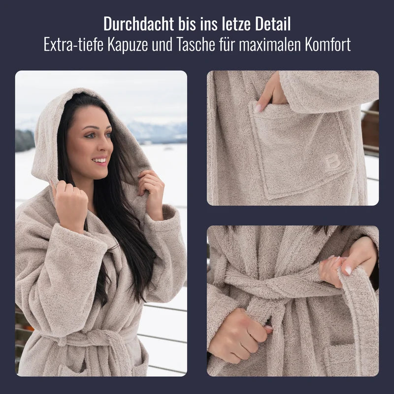Details am Damen Bademantel Cashmere mit Kapuze, Tasche und Gürtel