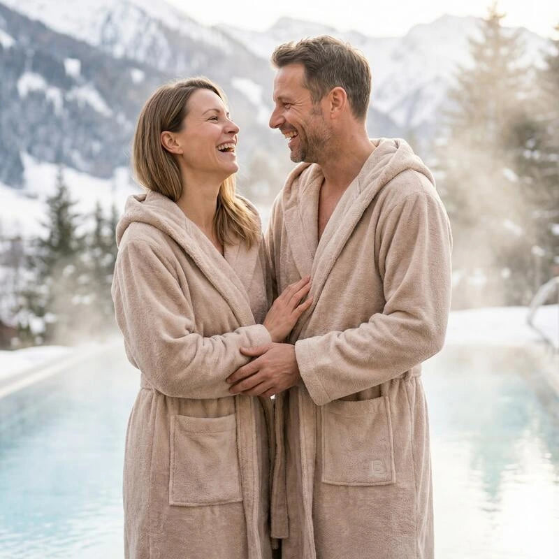 Bademantel Unisex für Damen und Herren in der Farbe Cashmere.