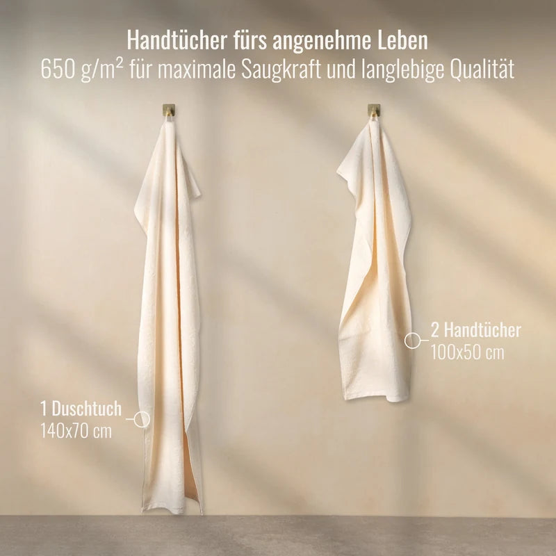 Bomlins Handtücher Set Beige 3er mit 1 Duschtuch 70x140 cm und 2 Handtüchern 50x100 cm aus ägyptischer GIZA-Baumwolle