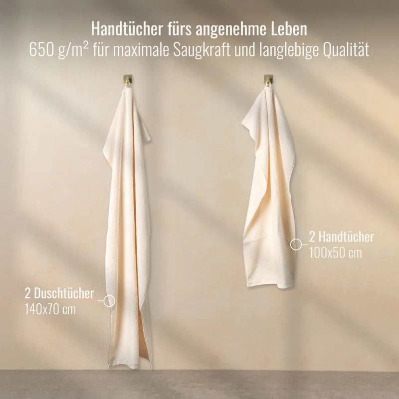 Bomlins Handtücher Set Beige 4er mit 2 Duschtüchern 70x140 cm und 2 Handtüchern 50x100 cm aus ägyptischer GIZA-Baumwolle