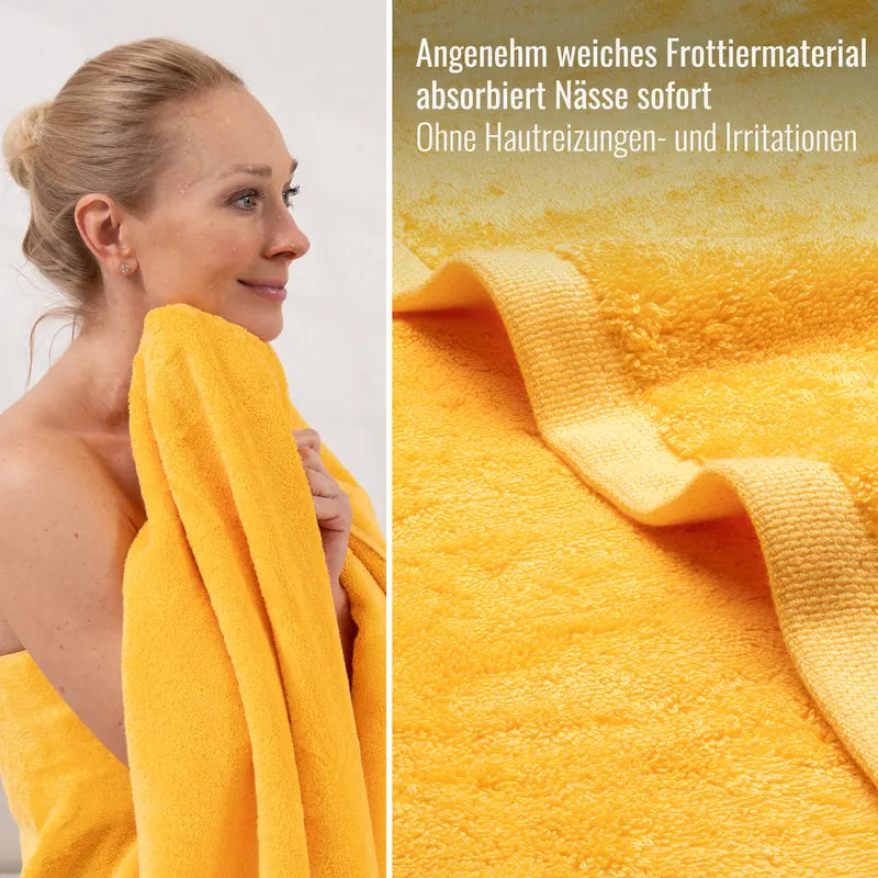 Detailaufnahme Duschtuch Gelb aus weichem Frottier