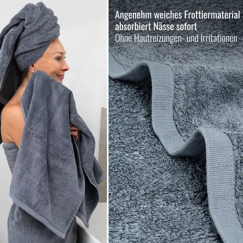 Detailaufnahme Duschtuch Grau Anthrazit aus weichem Frottier