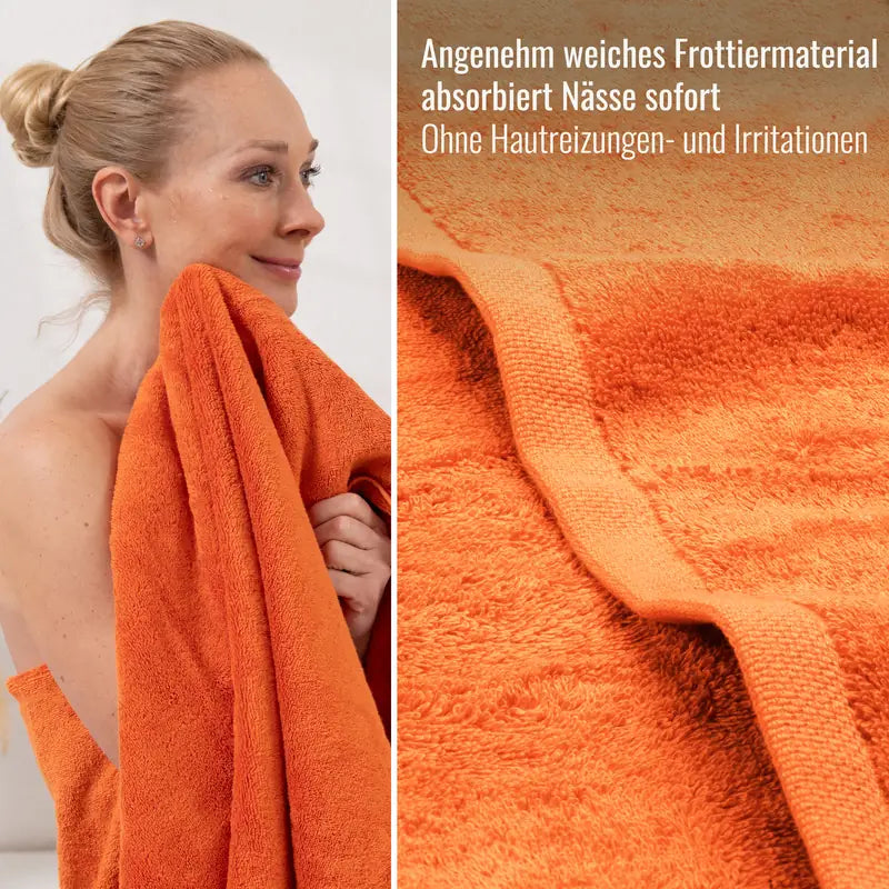 Detailaufnahme Duschtuch Orange aus weichem Frottier