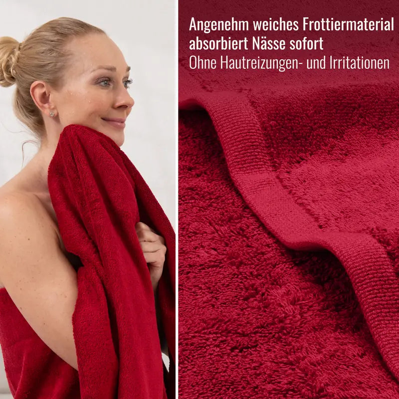 Detailaufnahme Duschtuch Rot aus weichem Frottier