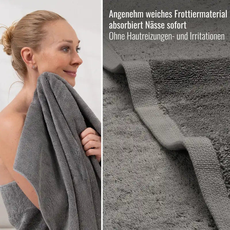 Detailaufnahme Duschtuch Silber aus weichem Frottier