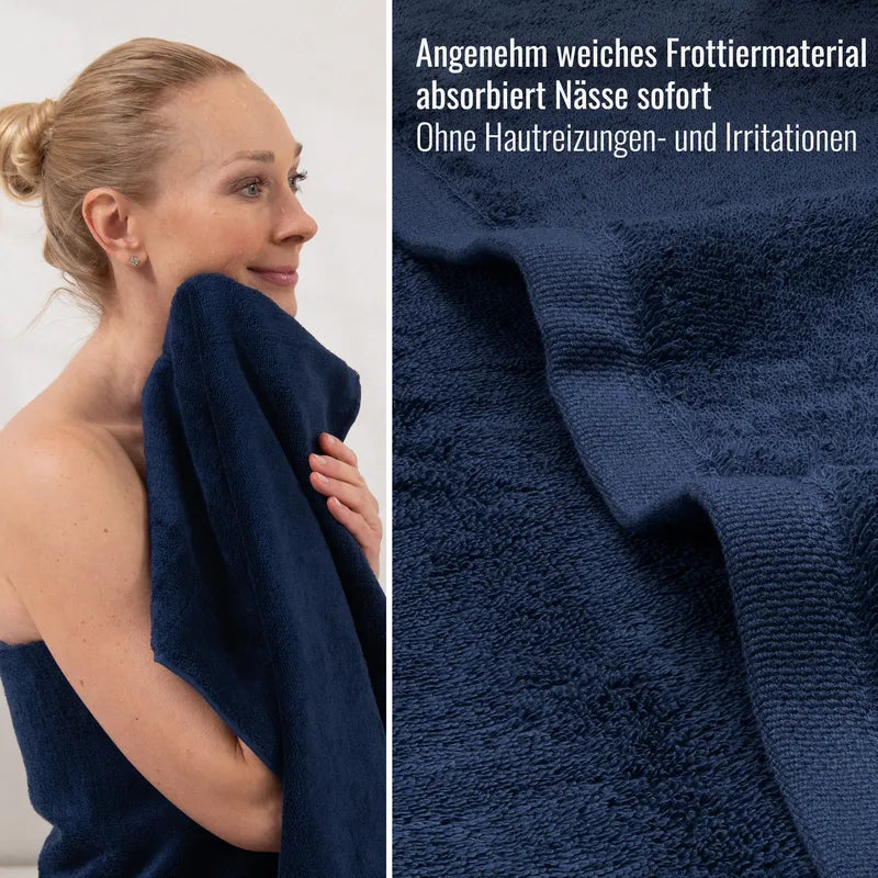 Detailaufnahme Handtuch Dunkelblau aus weichem Frottier