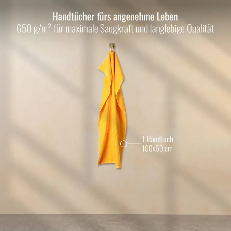 Handtuch Gelb 50x100 cm aufgehängt im Badezimmer