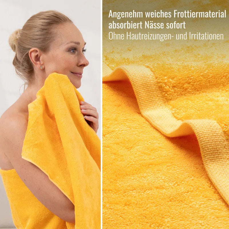 Detailaufnahme Handtuch Gelb aus weichem Frottier