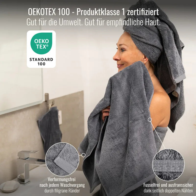 OEKO-TEX zertifiziertes Handtuch Grau Anthrazit aus ägyptischer Baumwolle