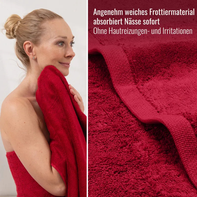 Detailaufnahme Handtuch Rot aus weichem Frottier