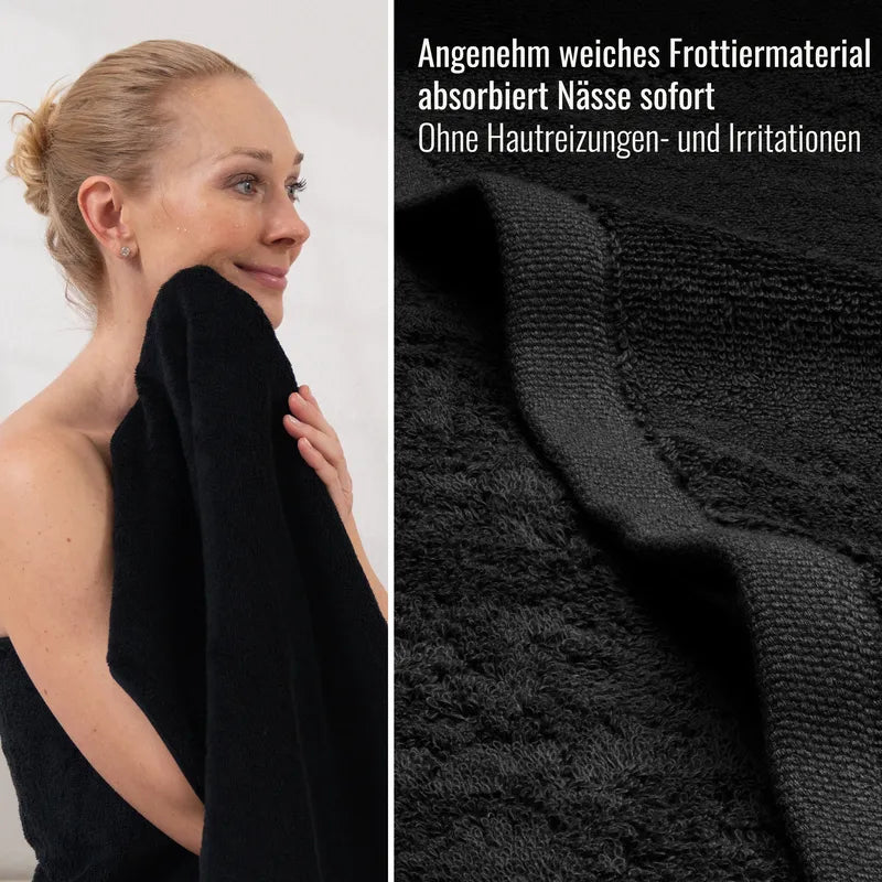 Detailaufnahme Handtuch Schwarz aus weichem Frottier