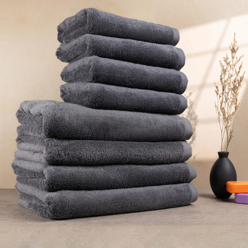 Bomlins Handtuch Set Grau Anthrazit 8-teilig aus ägyptischer GIZA Baumwolle