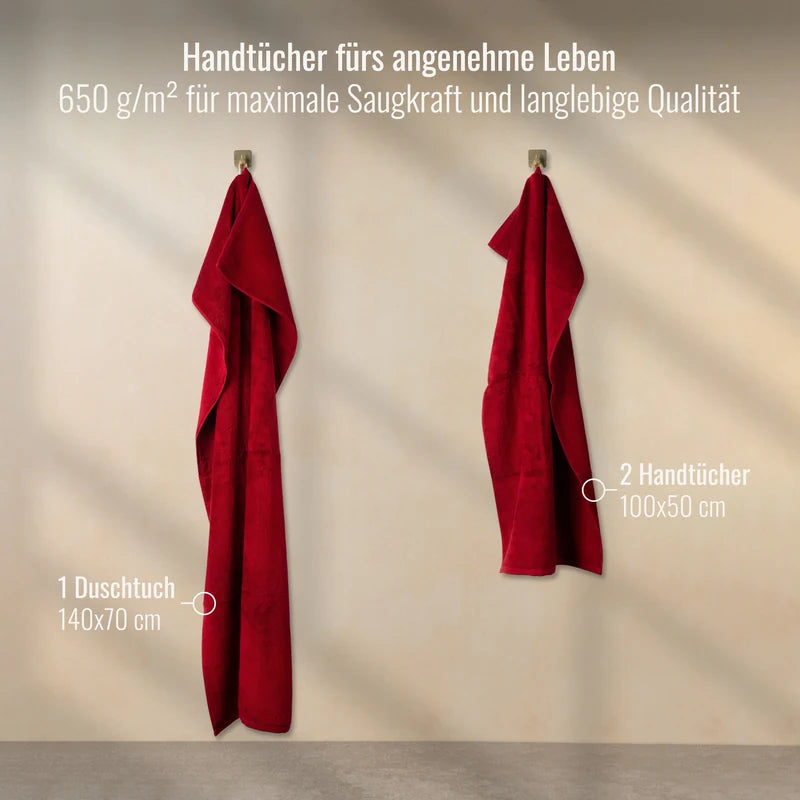 Handtücher Set Rot 3er mit 2 Handtüchern und 1 Duschtuch