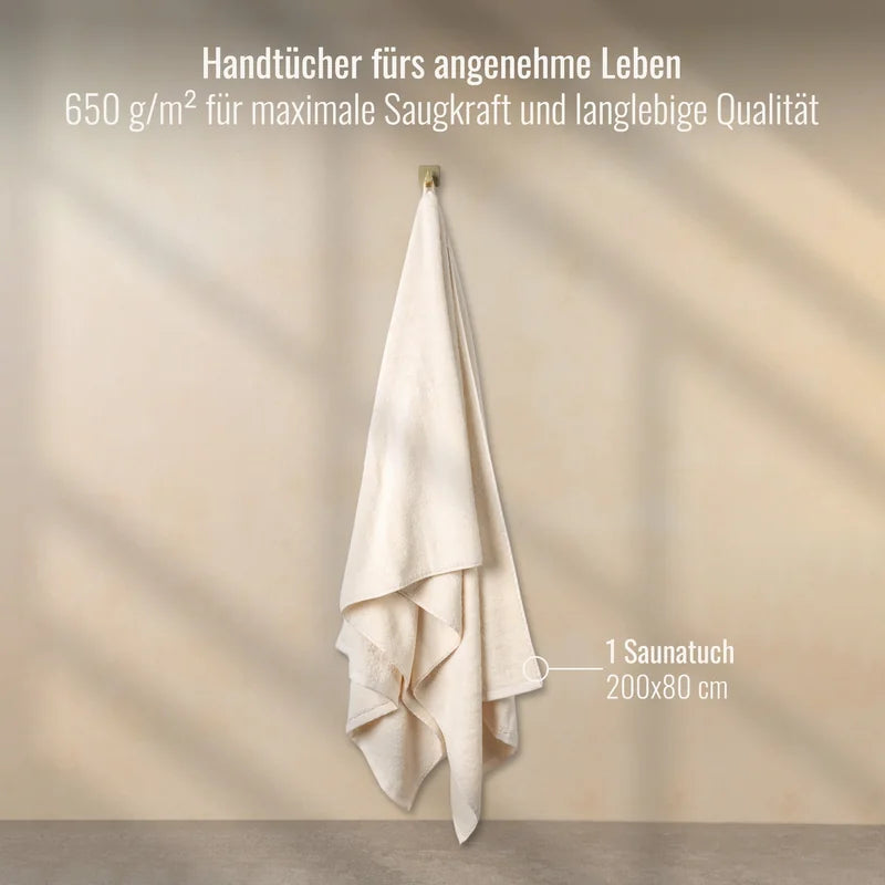 Saunatuch Elfenbein 80x200 cm aufgehängt im Badezimmer