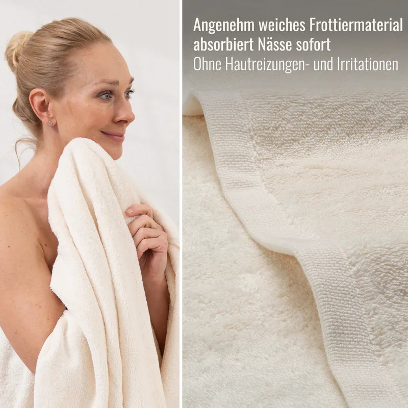 Detailaufnahme Saunatuch Elfenbein aus weichem Frottier