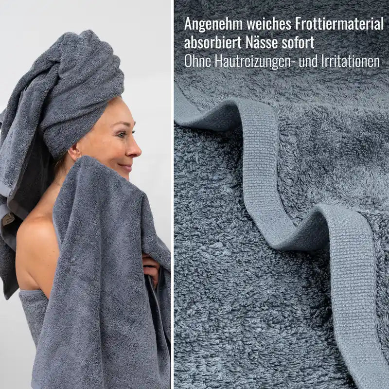 Detailaufnahme Saunatuch Grau Anthrazit aus weichem Frottier